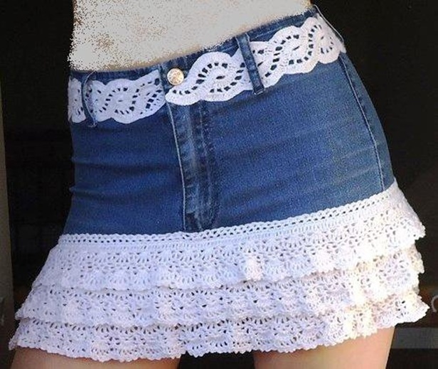 DIY Crochet layered Skirt from Old Jean Free Pattern