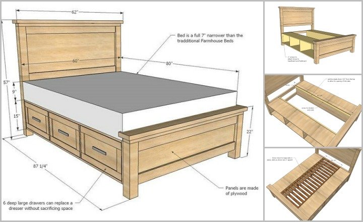 DIY Farmhouse Storage Bed With Storage Drawers