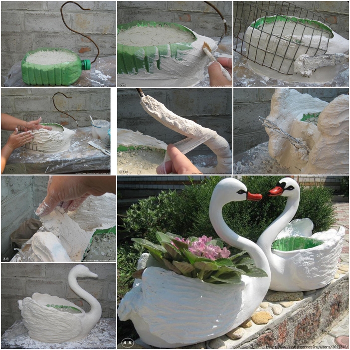 DIY Swan Pot Planter from Plastic Bottles Tutorial