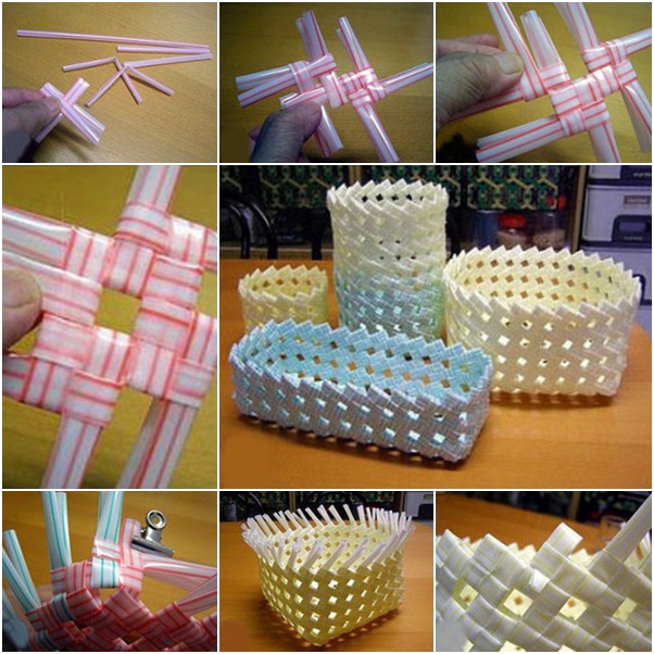 DIY drinking straw basket organizer tutorial