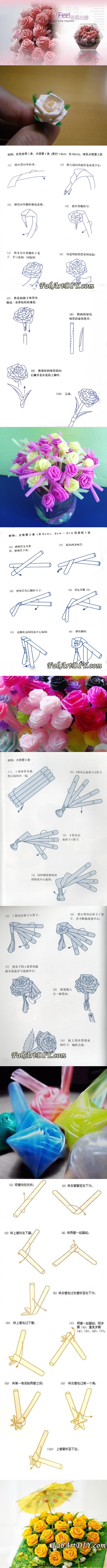 4 straw roses illustrations