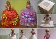 DIY Chocolate Wrapped Flower Barbie Dress crepe paper candy barbie dress