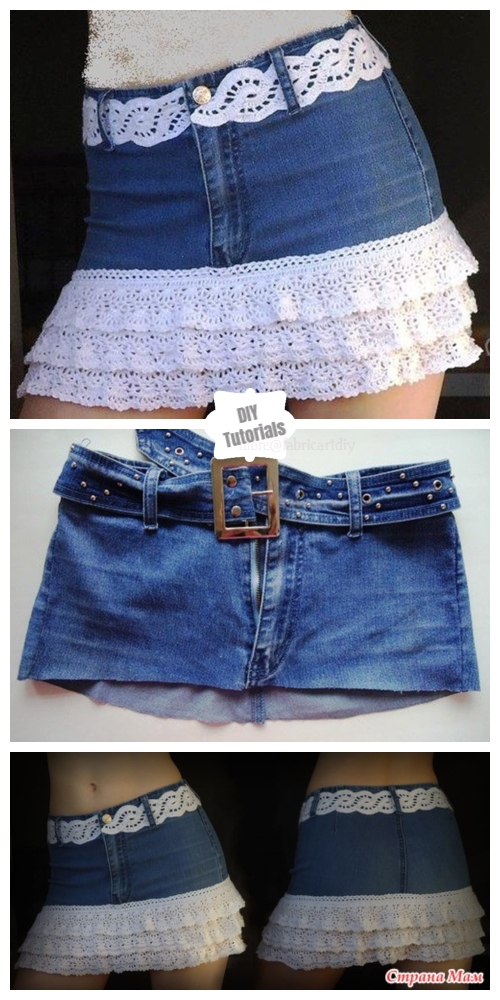 DIY Crochet layered Skirt from Old Jean - Free Pattern