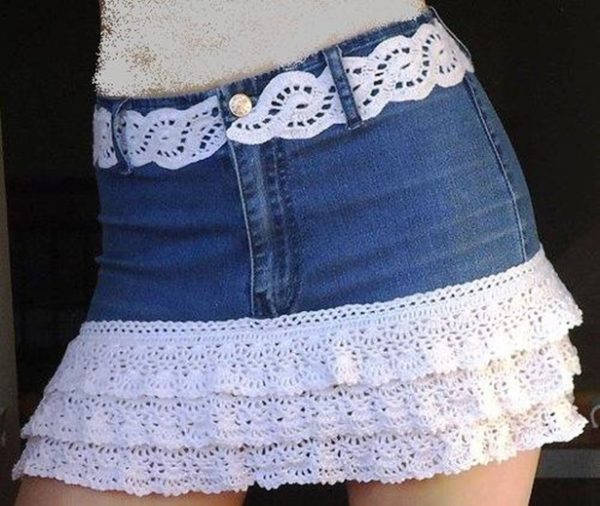 DIY Crochet layered Skirt from Old Jean - Free Pattern