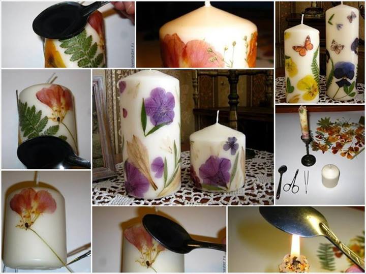 DIY How to make pressed flower candles tutorial - decorate candle with dried flower