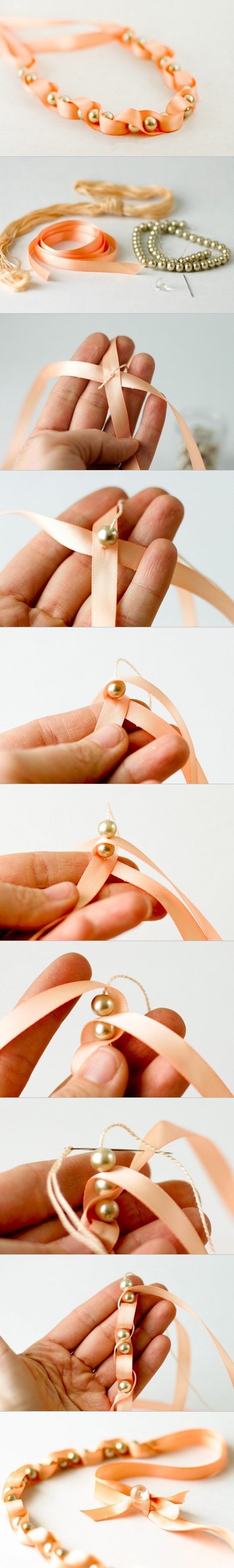 ribbon and bead twist bracelet tutorial