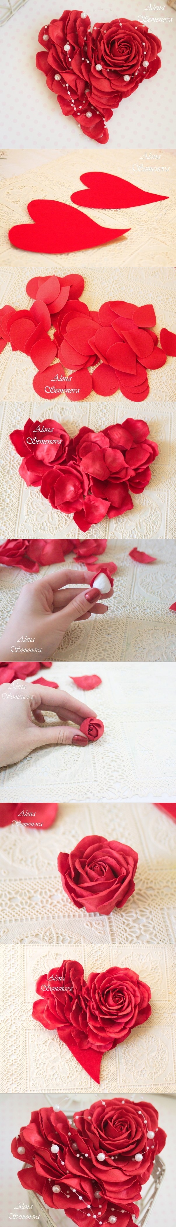 Valentine DIY Paper Rose Heart Wreath Wall Decor Tutorial