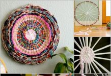 DIY Hand Woven Rug with Hula Hoop wheel wall decor from hula loop feature