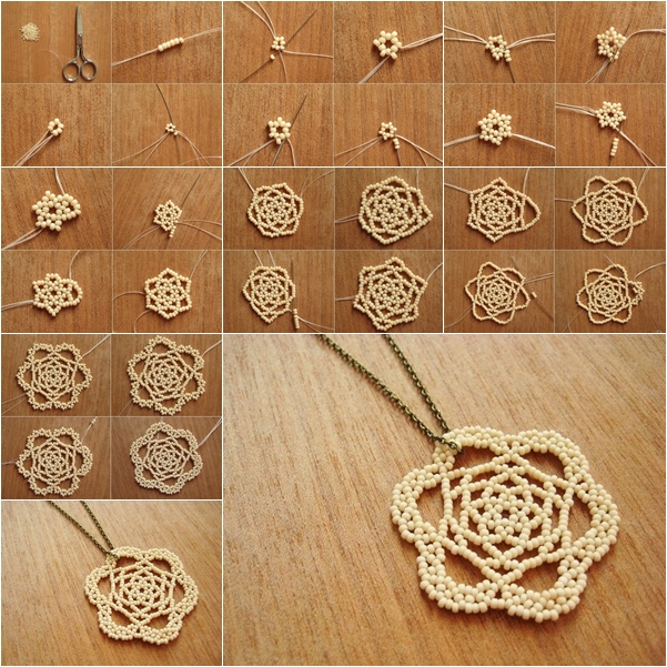 DIY Beaded Rose Necklace Pendant