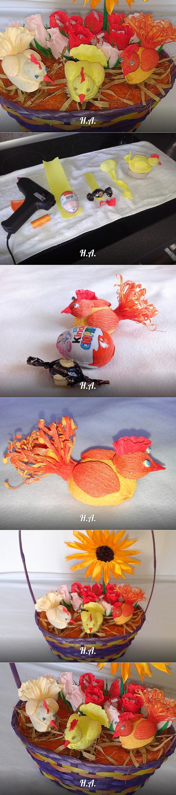 chick candy flower basket