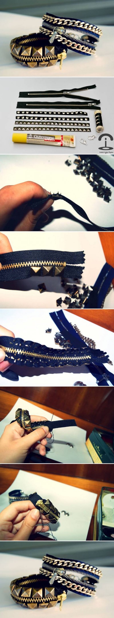 cool studded bracelet from zipper tutorial