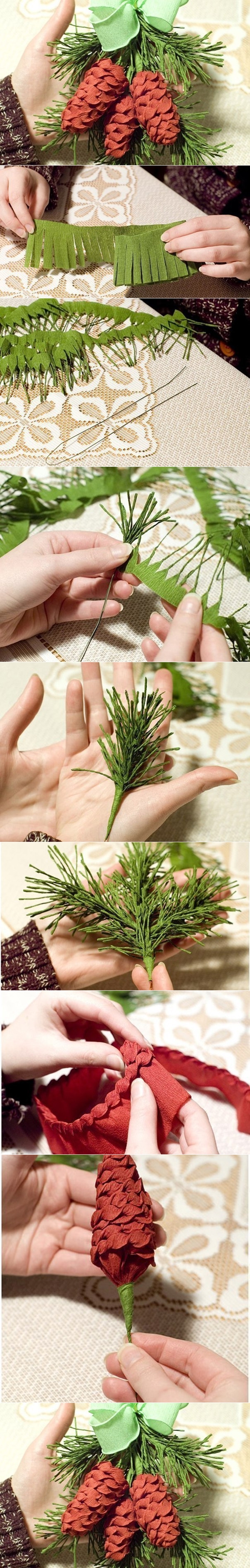 crepe papaer pine cone tutorial