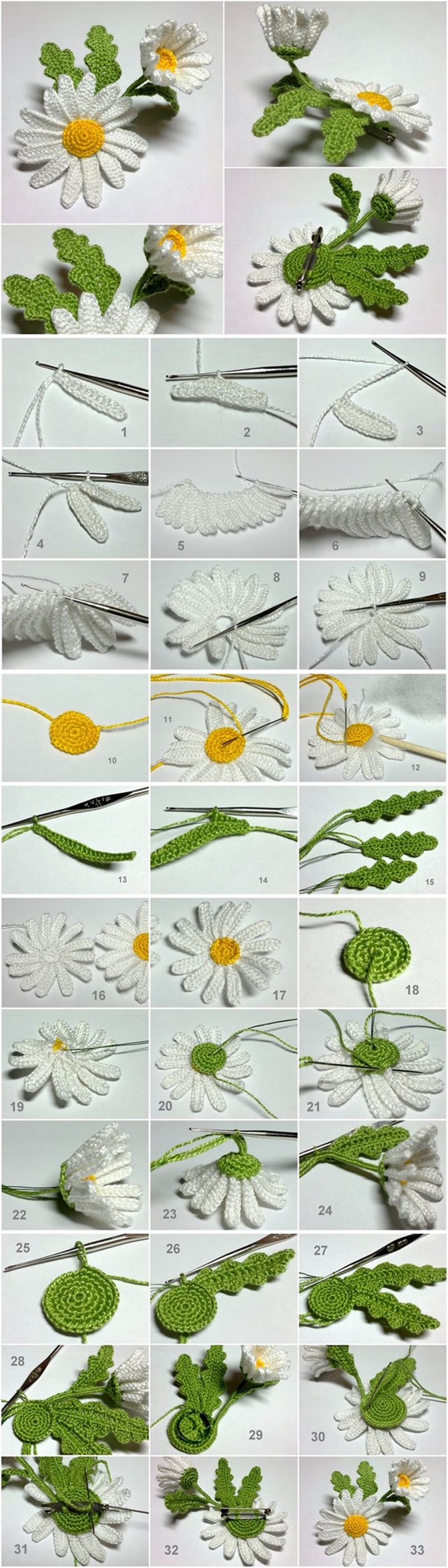 crochet 3D daisy tutorial