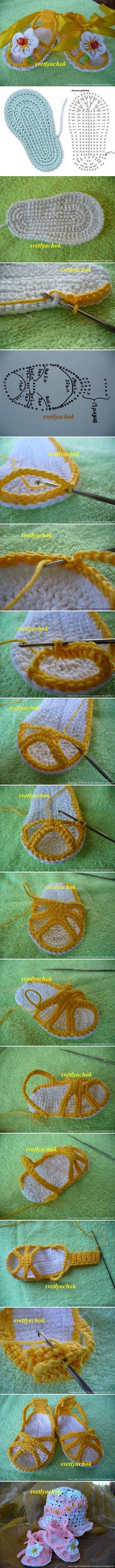 DIY Crochet Baby Sandal with Flower Decor - DIY Tutorials