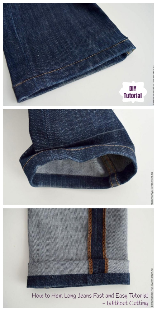 How to Perectly Hem Long Jeans Fast and Easy Tutorial without Cutting (And Keep Original Hem)