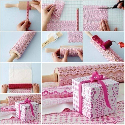 DIY Self-Print Lace Pattern Gift Wrap