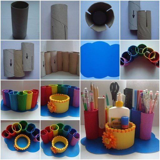 Diy Rainbow Desk Organizer From Toilet Paper Roll