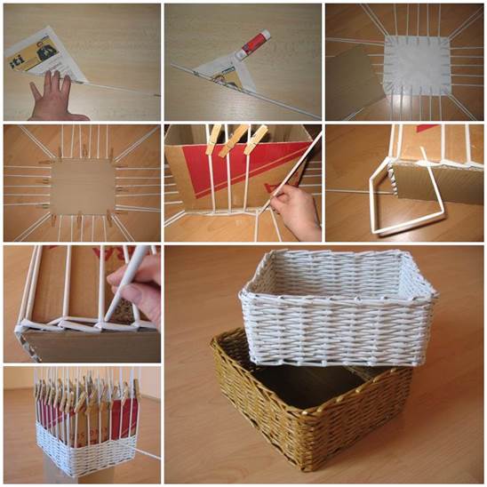 DIY Woven Storage Organizer from Newspaper