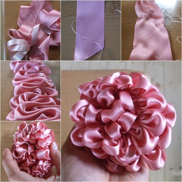 how to make ruffled ribbon flower - diy ribbon dahlia tutorial