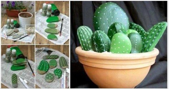 diy rock stone cactus painting tutorial