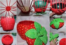 DIY Woven Strawberry Shaped Basket from Recycled Newspaper strawberry basket f
