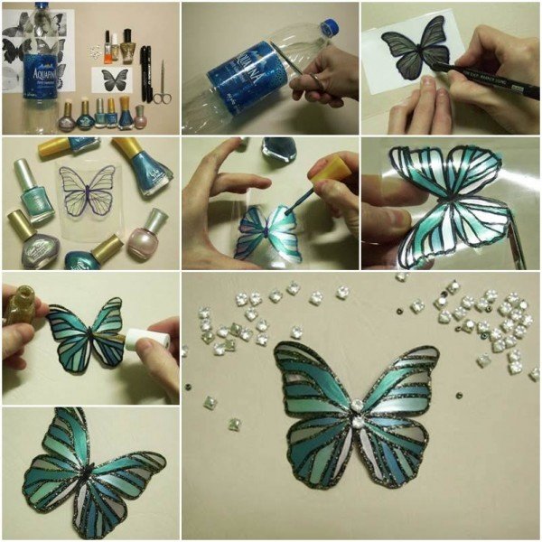 How to Make Nail Oil Polished Butterfly from Plastic Bottles