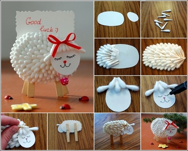 DIY cute cotton swab lamb name card holder