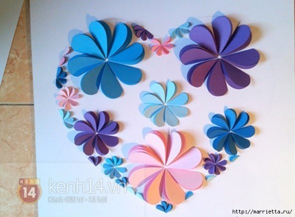 How to Make Easy Paper Heart Flower Wall Art DIY Tutorial