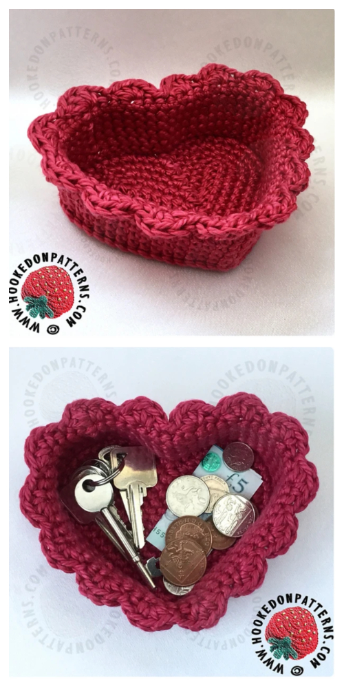 Simple Heart Shaped Basket Free Crochet Patterns