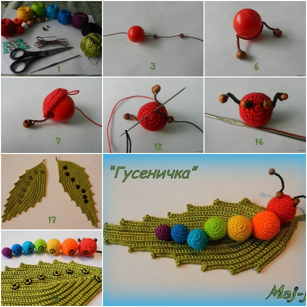 Knitted toy caterpillar