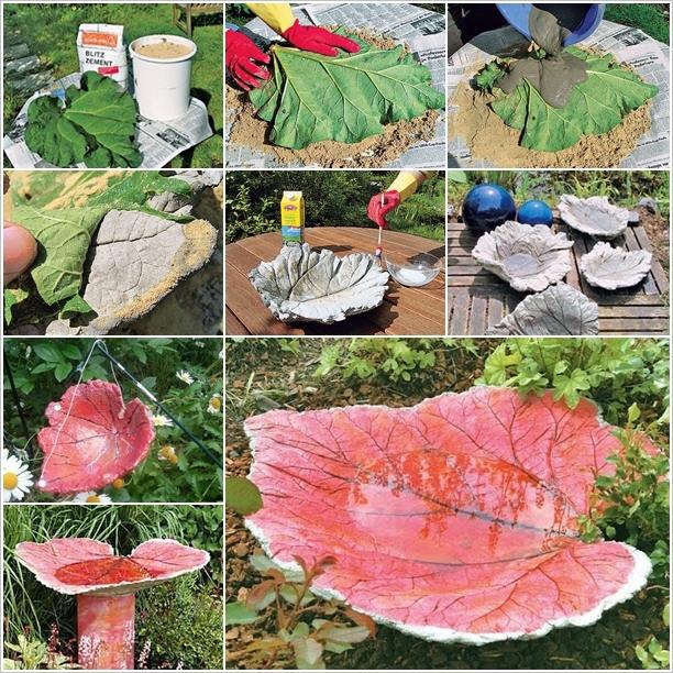 How to make a rhubarb leaf birdbath