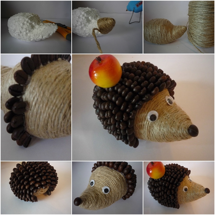 diy cute coffeebean hedgehog