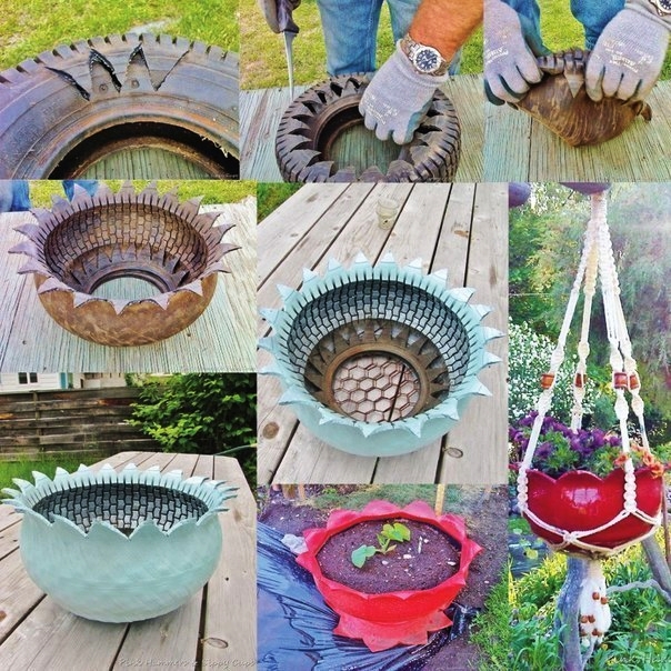 fabartdiy DIY Recycled Tire Flower Hanging Planter