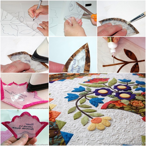 Appliqué flowers on quilting