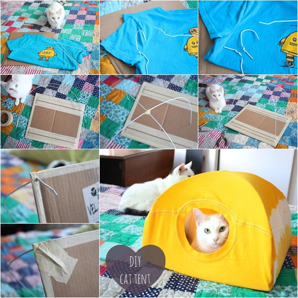 DIY no sew cat tent from t-shirt tutorial