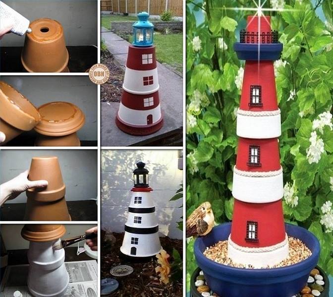 20+ Terra Cotta Clay Pot DIY Project for Your Garden-Clay Pot LightHouse