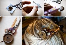 How to Make a Chic Bohemian Button Hair Pin button and feather hairclip