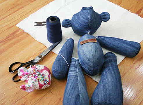 DIY Cute Jean Teddy Bear Free Sew Pattern & Template
