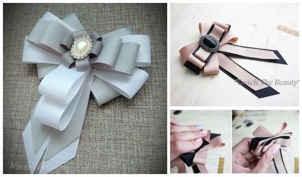 DIY Bead Ribbon Bow Brooch Tutorial - Video