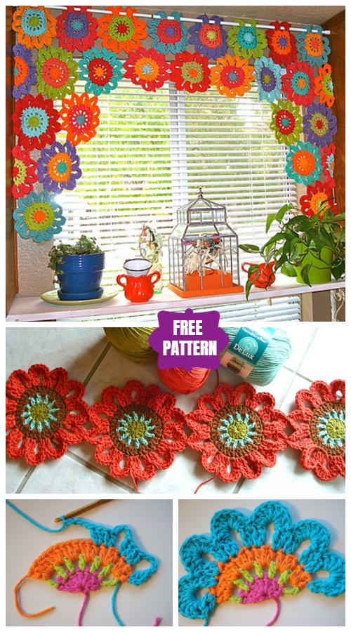 DIY Crochet Flower Power Valance Free Crochet Pattern - Video