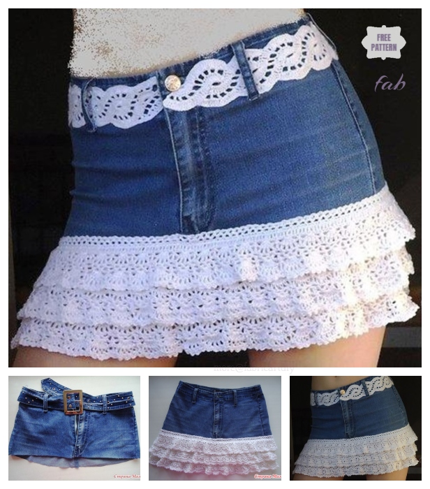 20+ Fabulous DIY Ideas and Tutorials to Refashion Your Old Jeans - Crochet Layered lace skirt from old jeans ﻿﻿D.I.Y Tutorial