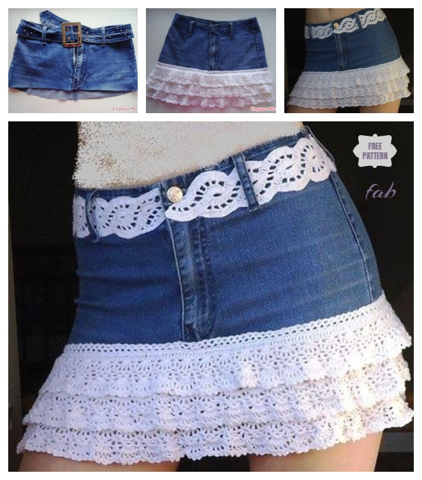 DIY Crochet layered Skirt from Old Jean - Free Pattern