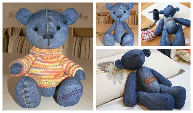 blue jean teddy bear blanket