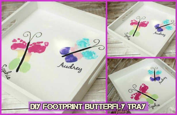 DIY Footprint Butterfly Art on Wood Serving Tray Tutorial