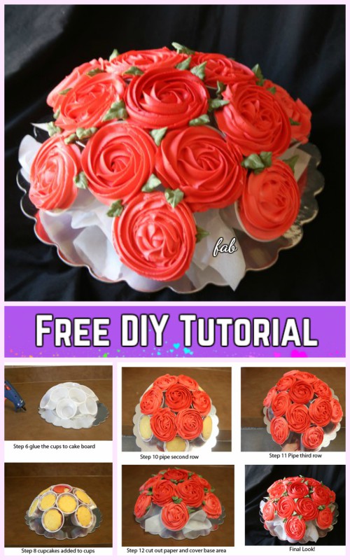 DIY Rose Flower Cupcake Bouquets Tutorials - DIY Rose Bouquet Cupcakes Recipe