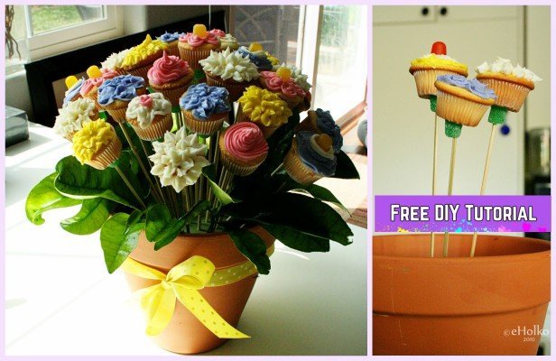 DIY Rose Flower Cupcake Bouquets Tutorials - DIY Easter Cupcakes Flower Bouquet Centerpiece Recipe