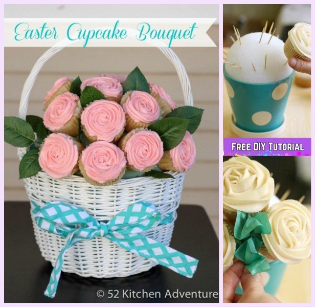 DIY Rose Flower Cupcake Bouquets Tutorials - DIY Easter Cupcake Bouquet Recipe