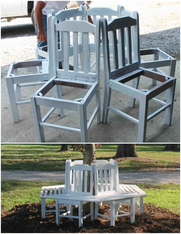 How to Build Recycled DIY Chair Tree Bench tutorial