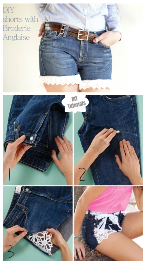 How to Refashion Jean into Shorts with Lace