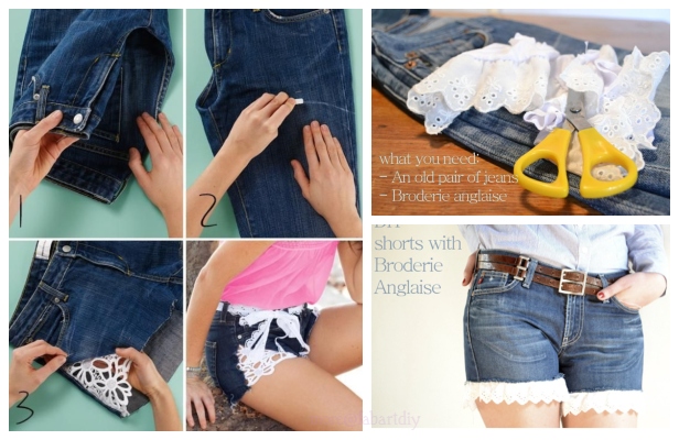 jean shorts with lace trim